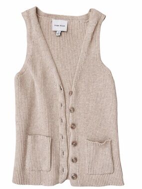 Pink Rose Beige Ribbed Button-Front Knit Vest